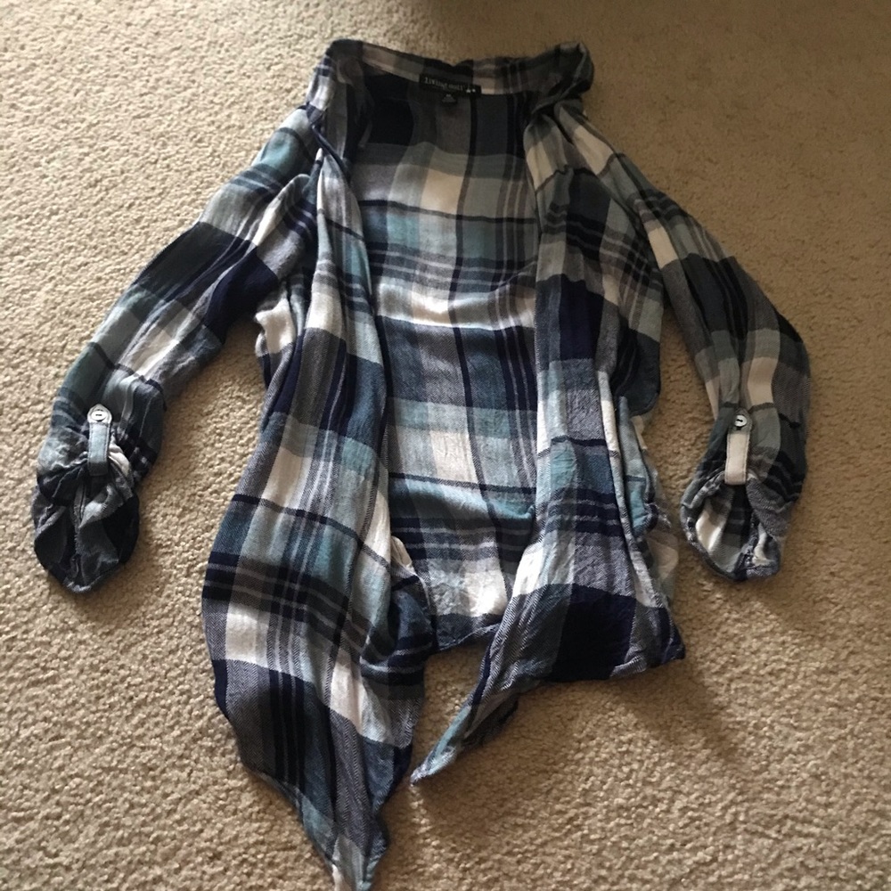 Blue plaid flannel cardigan Medium